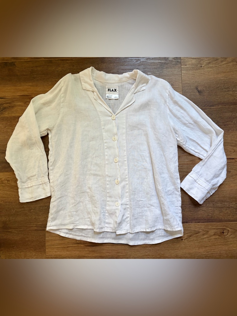Flax Linen Tunic Tops Size Medium Long Sleeve Buttons White
